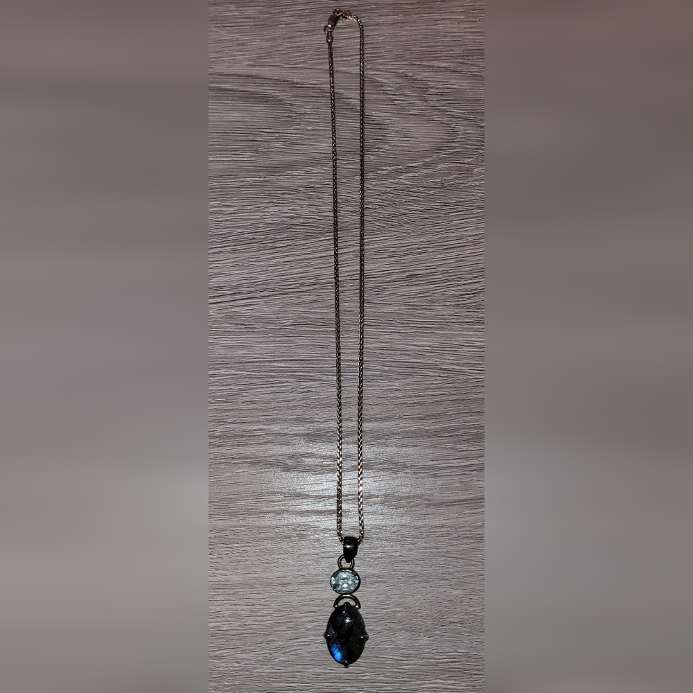 Sterling Silver Blue Topaz and Moonstone Pendant w/Sterling Silver Chain